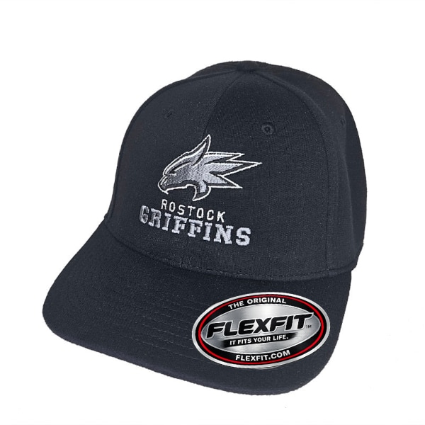 Basecap FlexFit Mid Visor Schwarz Logo Silber