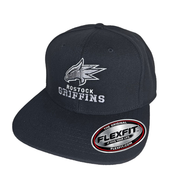 Basecap FlexFit Schwarz Logo Silber Flat